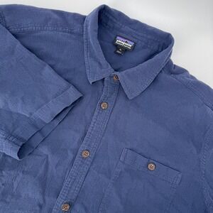 Patagonia Organic Cotton Shirt Men's XL Blue Short Sleeve Button Front Casual